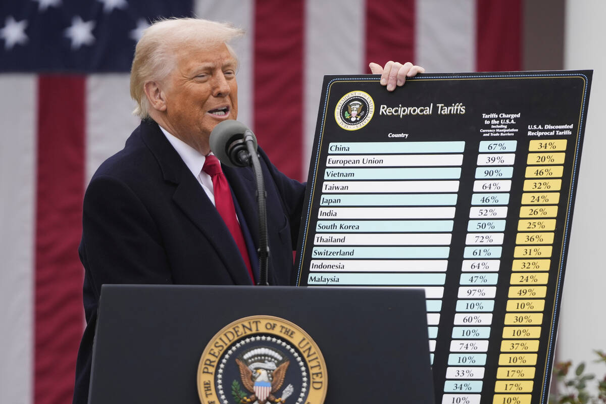 President Donald Trump speaks during an event to announce new tariffs in the Rose Garden at the ...