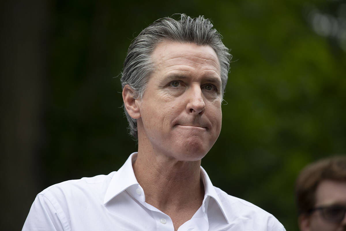 California Gov. Gavin Newsom campaigns for President Joe Biden at the Van Buren County Democrat ...