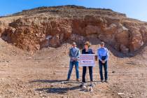 Congresswoman Susie Lee, D-Nev., center, speaks while joined by Nevada Division of Minerals Adm ...