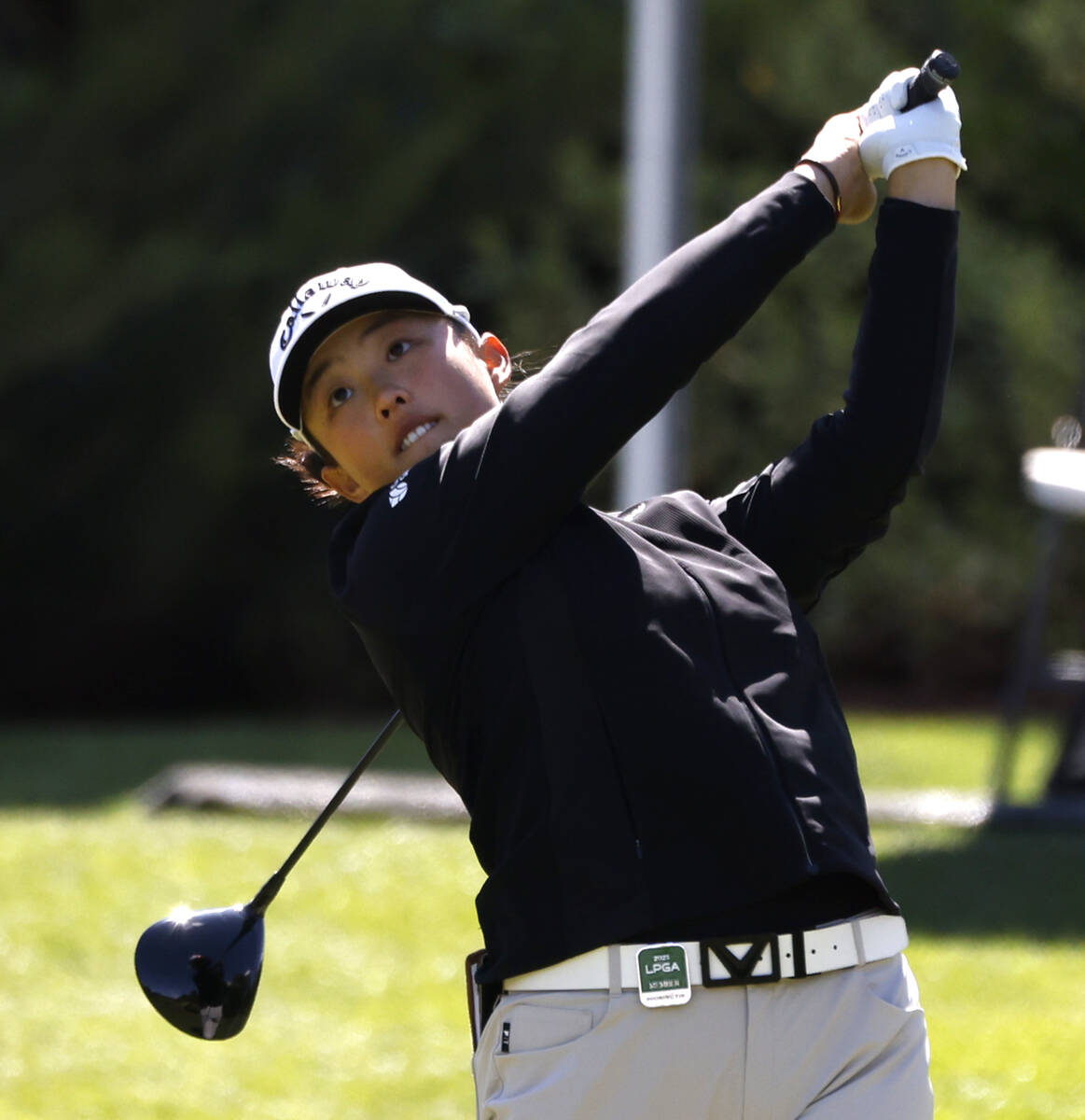 Ruoning Yin of China watches her tee drive during the third round of the LPGA T-Mobile Match Pl ...