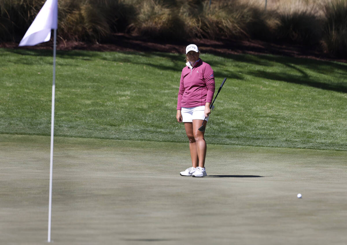 Lauren Coughlin of the USA watches her missed putt at the second hole during the third round of ...