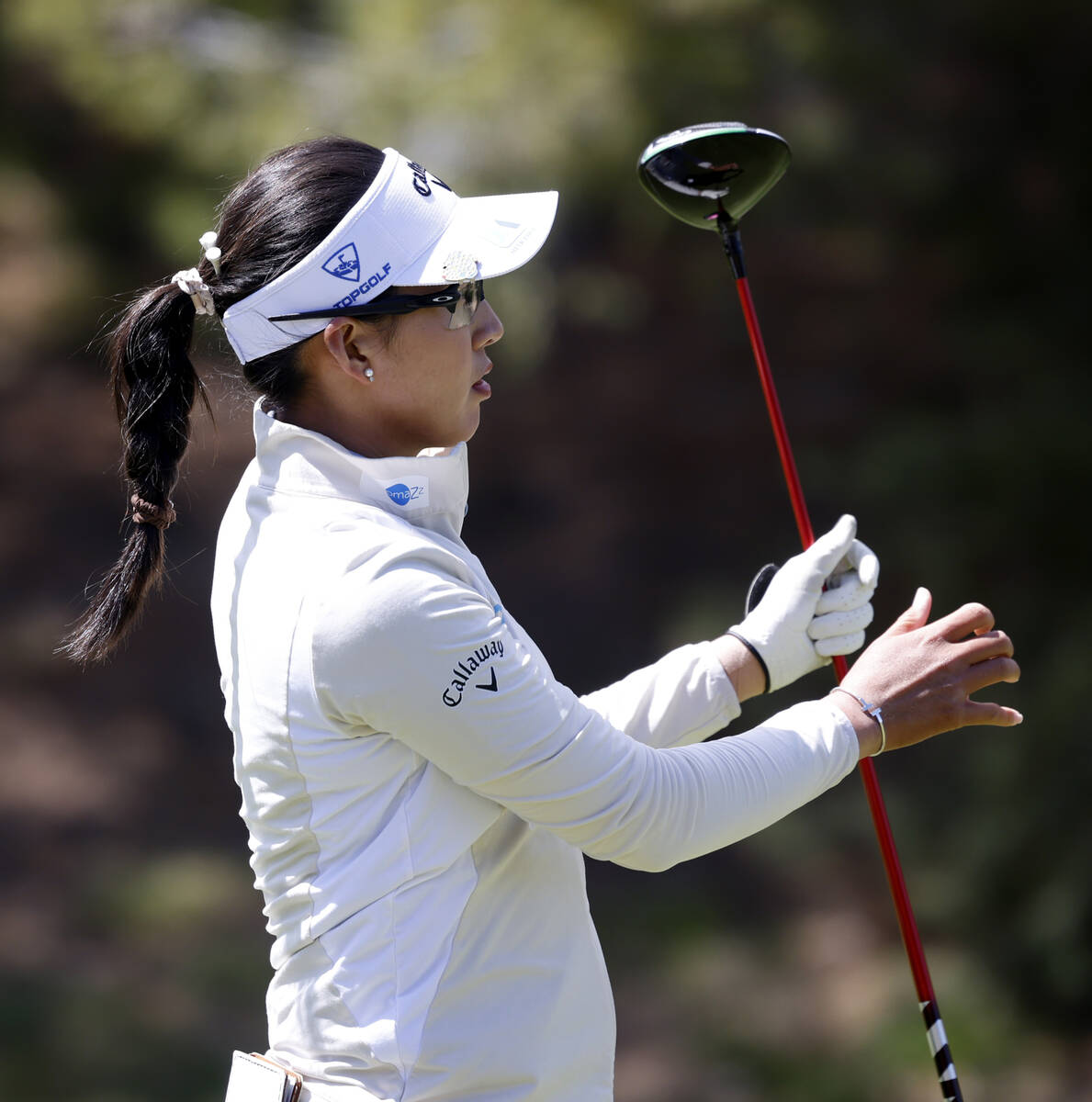 Jeeno Thitikul of Thailand watches her tee drive during the third round of the LPGA T-Mobile Ma ...