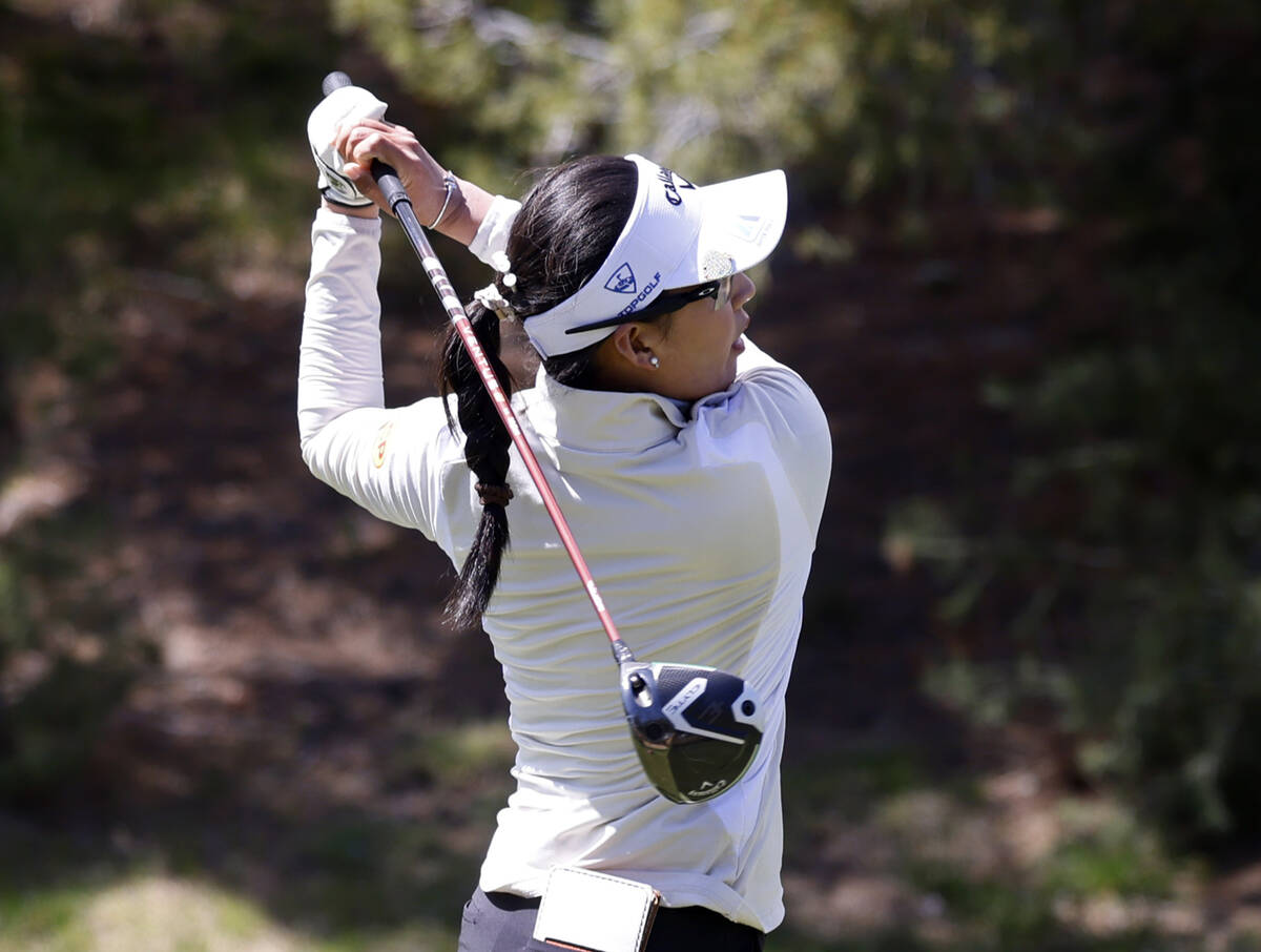 Jeeno Thitikul of Thailand watches her tee drive during the third round of the LPGA T-Mobile Ma ...