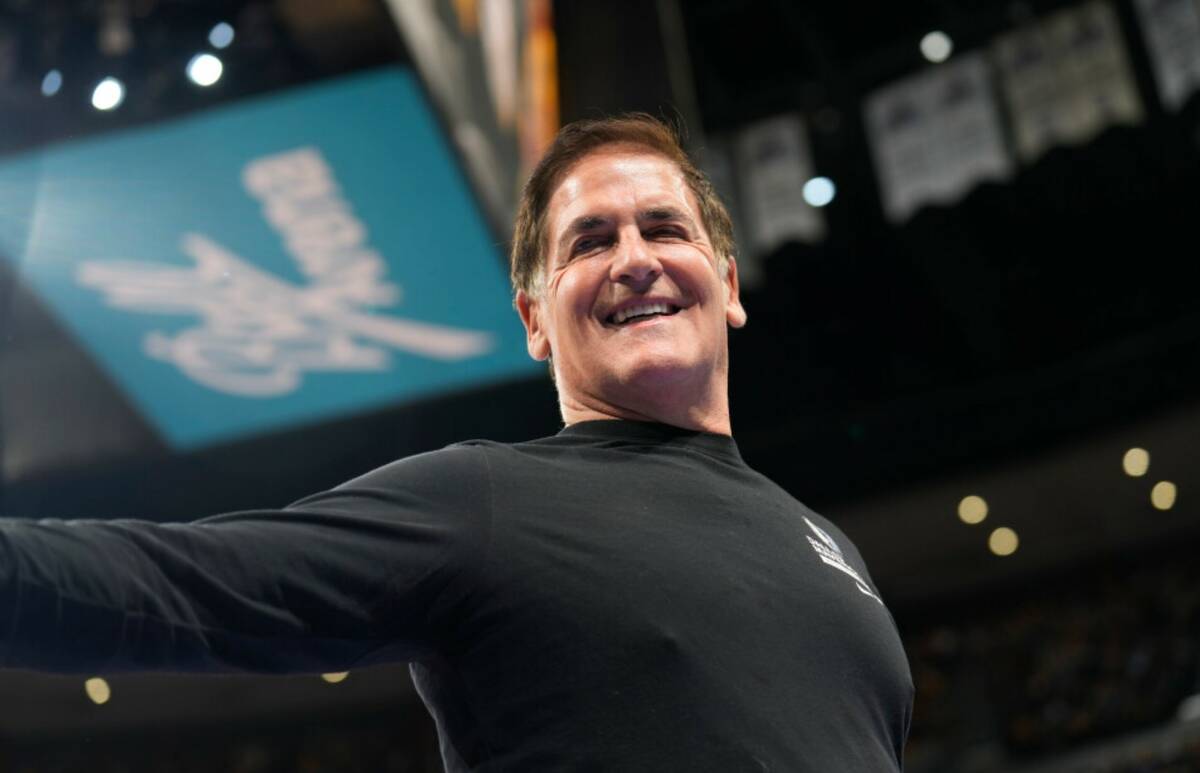 Mark Cuban in the second half of an NBA basketball game Friday, Nov. 3, 2023, in Denver. (AP Ph ...