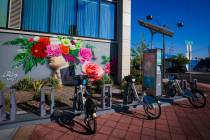 RTC bike share racks are seen Sunday, April 6, 2025, in Las Vegas. (Madeline Carter/Las Vegas R ...