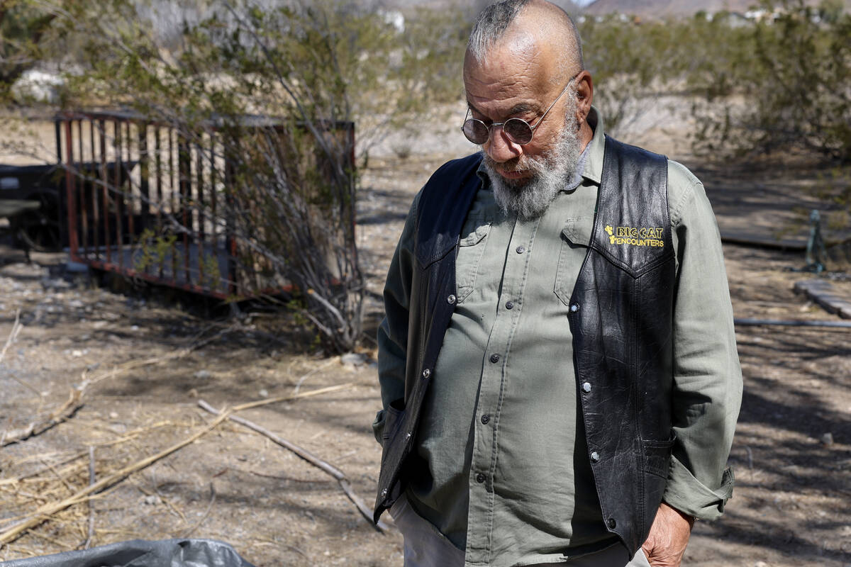 Karl Mitchell talks to the Review-Journal at their Pahrump home Thursday, April 3, 2025, after ...