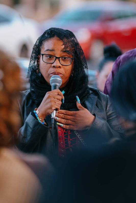 Phalan Whitson speaks to the small crowd gathered to commemorate the life of her three-year-old ...