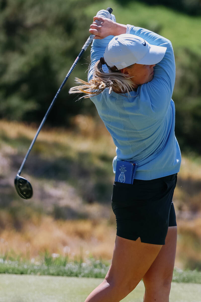 Maja Stark of Sweden tees off at the third hole her quarterfinal match against Ariya Jutanugarn ...
