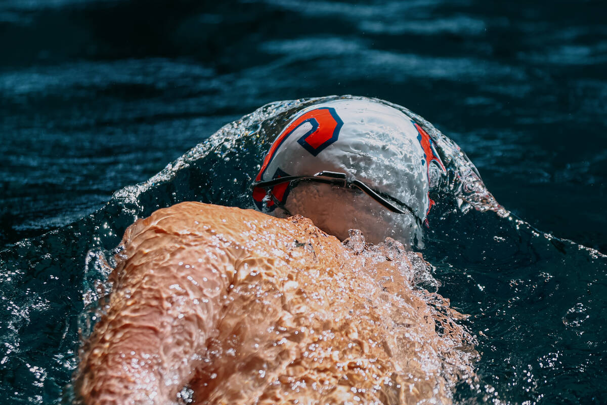A Coronado swimmer competes in the 200-yard freestyle relay during the swim meet on Saturday, A ...