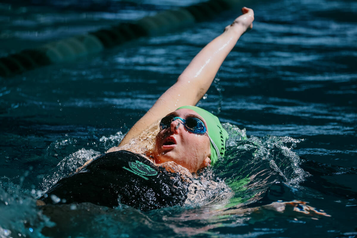 Palo Verde senior Emma Rampoldi competes in the 100-yard backstroke during the swim meet on Sat ...