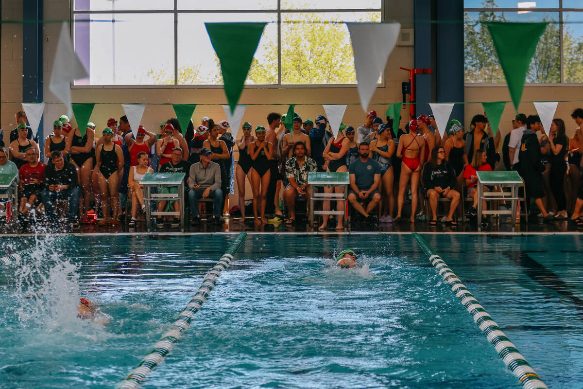 High schools compete in a swim meet on Saturday, April 5, 2025 at Pavilion Center Pool in Las V ...