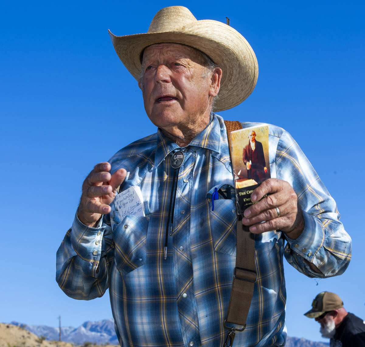 Cliven Bundy talks about U.S. Constitution during a cowboy camp meal gathering at the Bundy Ran ...