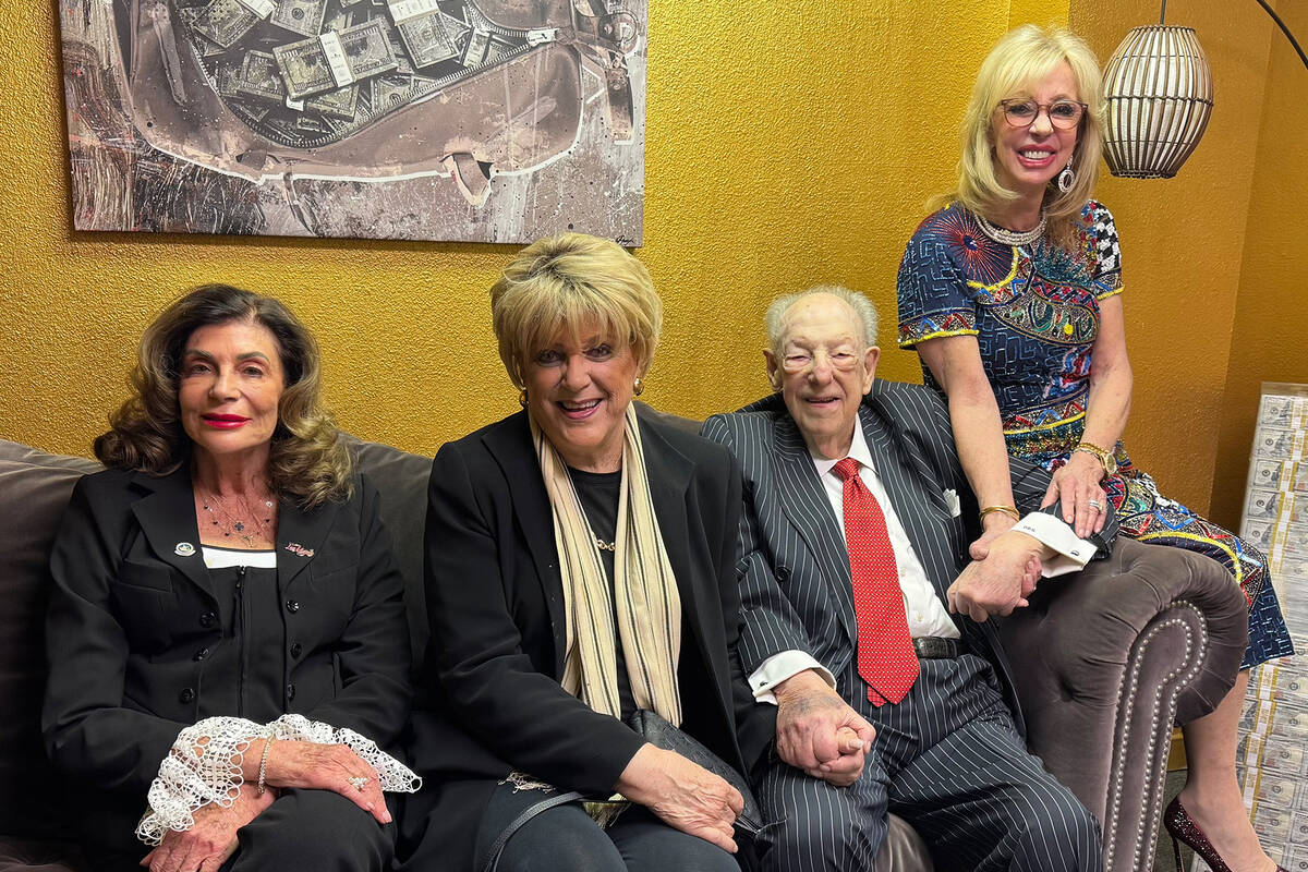 From left, Las Vegas Mayor Shelley Berkley is shown with former Mayors Carolyn and Oscar Goodma ...