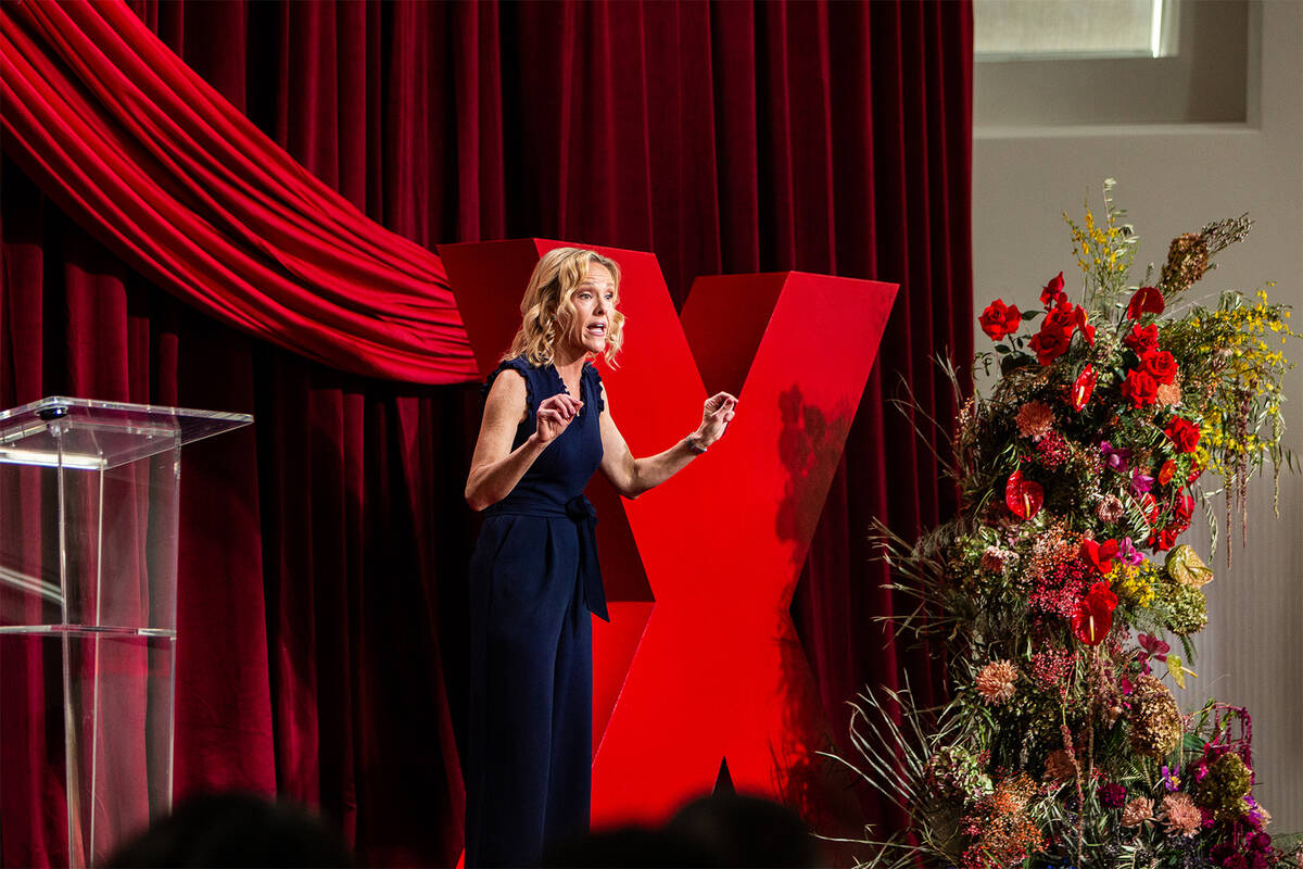 Kristen Averyt at TEDxLasVegas discusses climate solutions on stage at the Keep Memory Alive Ev ...