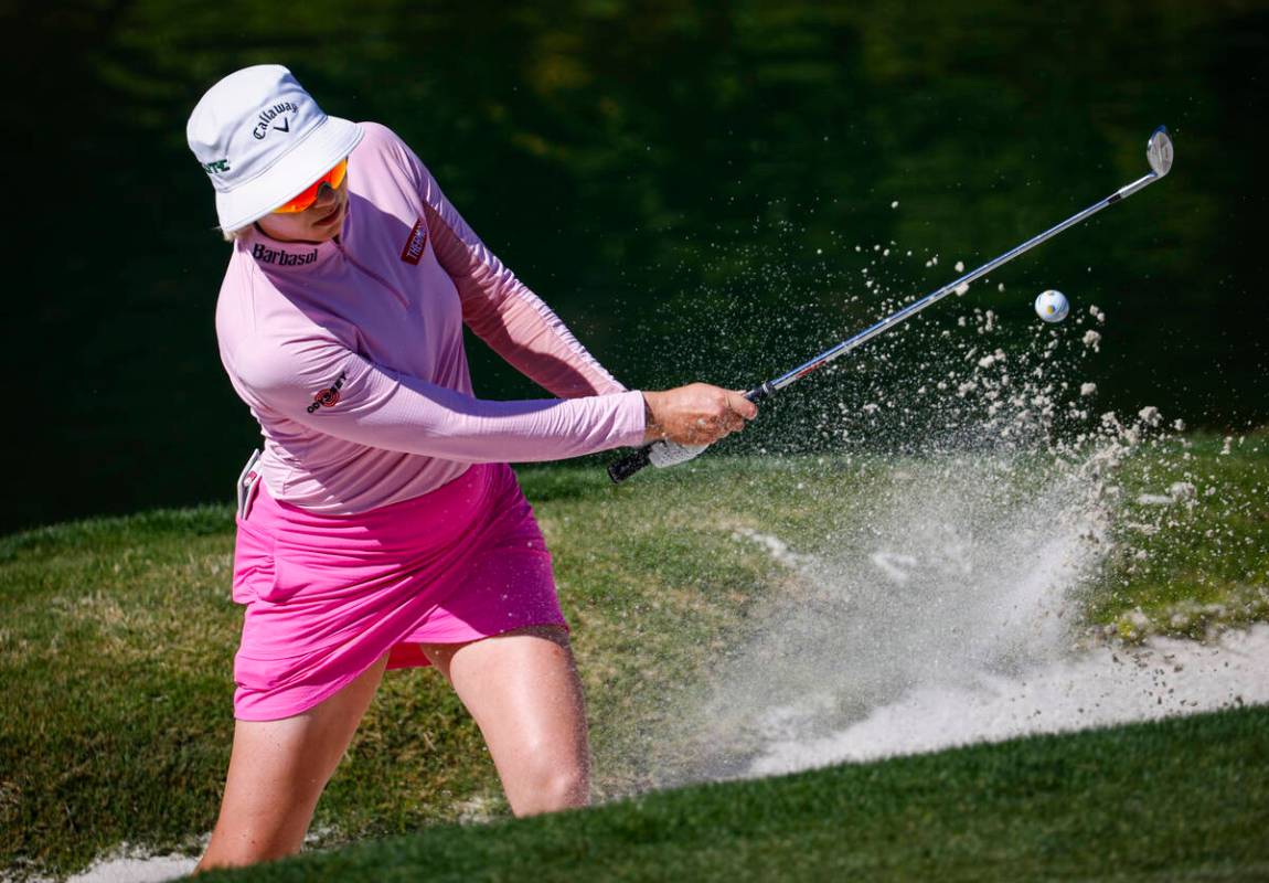 Madelene Sagstrom hits out of a bunker at the fourth hole during the championship match of the ...