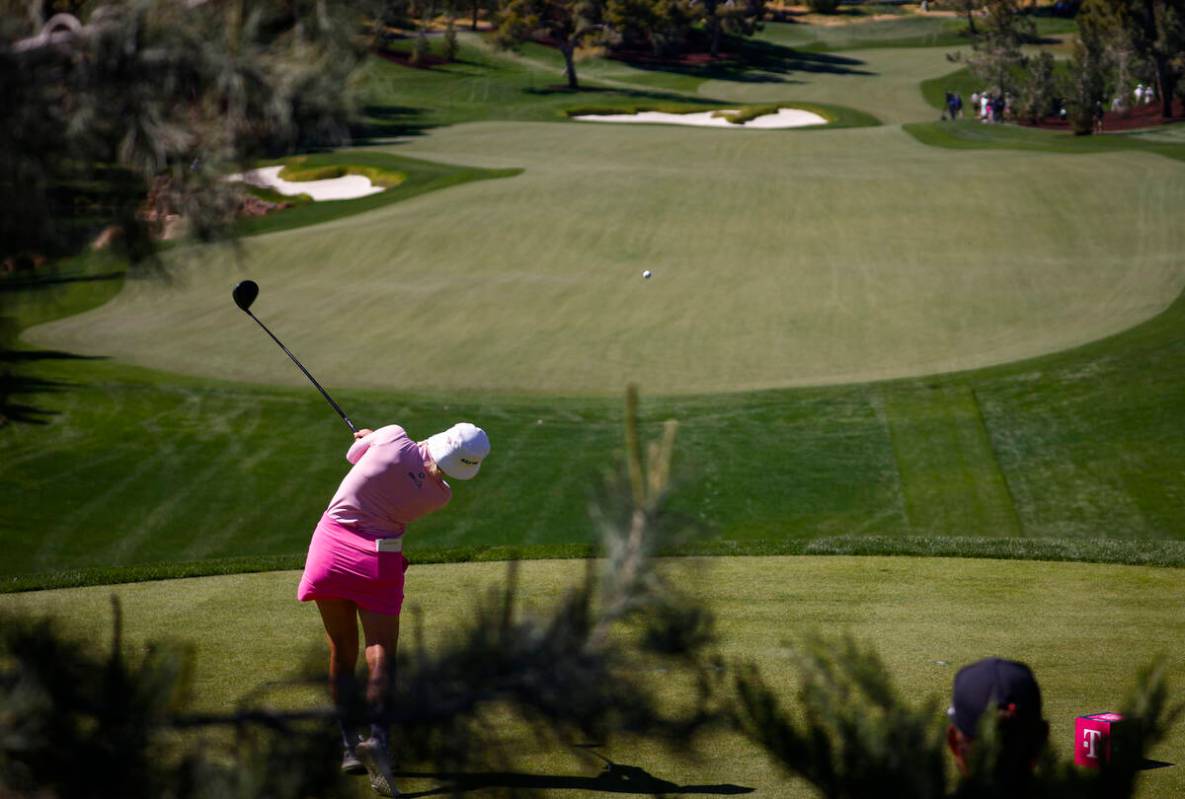 Madelene Sagstrom tees off at the third hole during the championship match of the LPGA T-Mobile ...