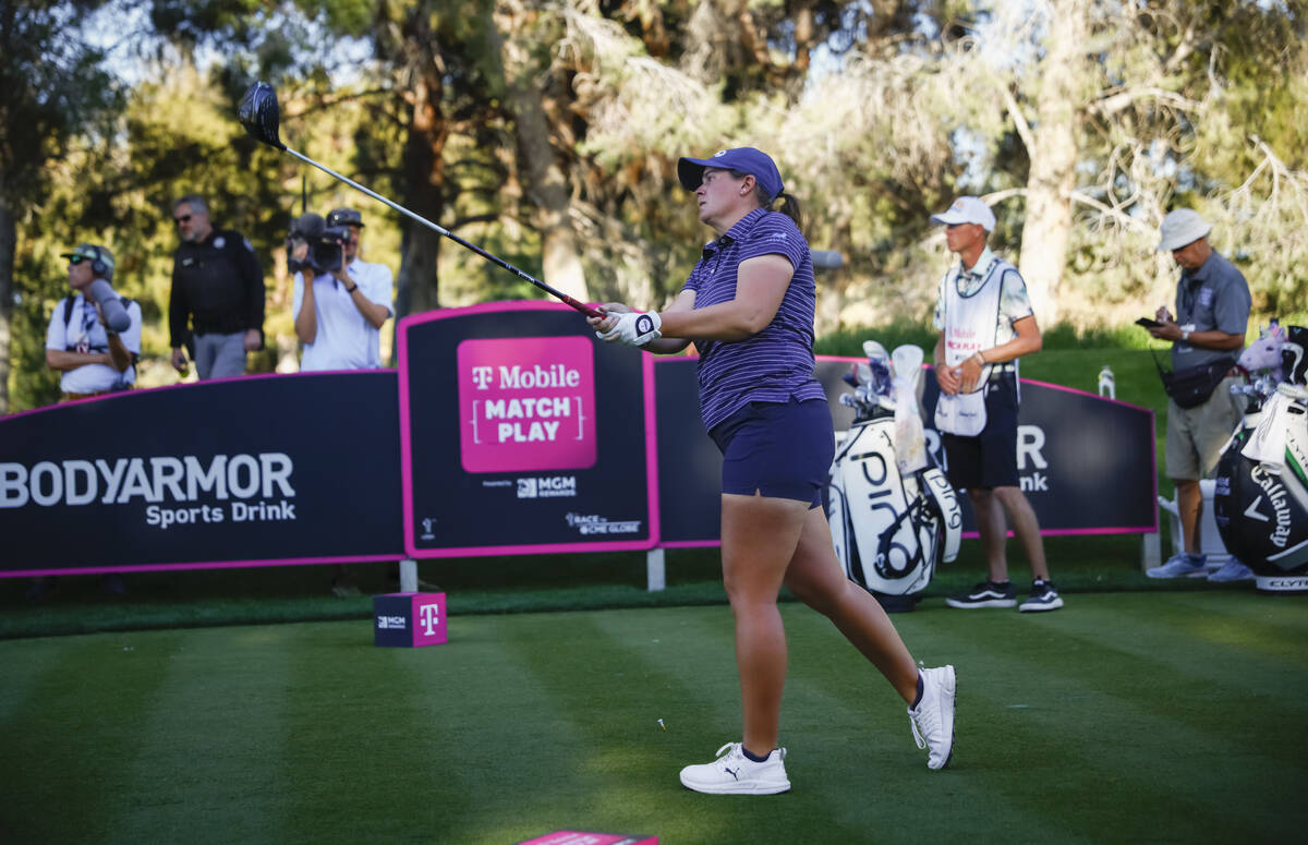 Lauren Coughlin watches her tee shot from the 15th hole during the championship match of the LP ...