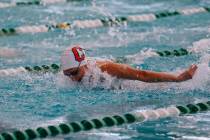 Coronado senior Addison Holmes competes in the 100-yard butterfly during the swim meet on Satur ...