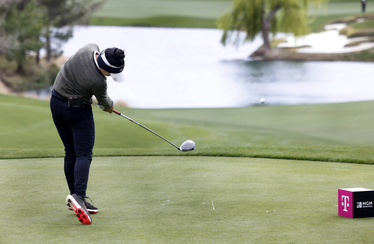 Lucy Li watches her tee drive during the first round of the LPGA T-Mobile Match Play golf tourn ...