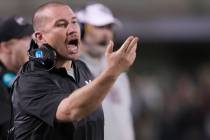 Mississippi State coach Zach Arnett protests an official's call during the second half of the t ...