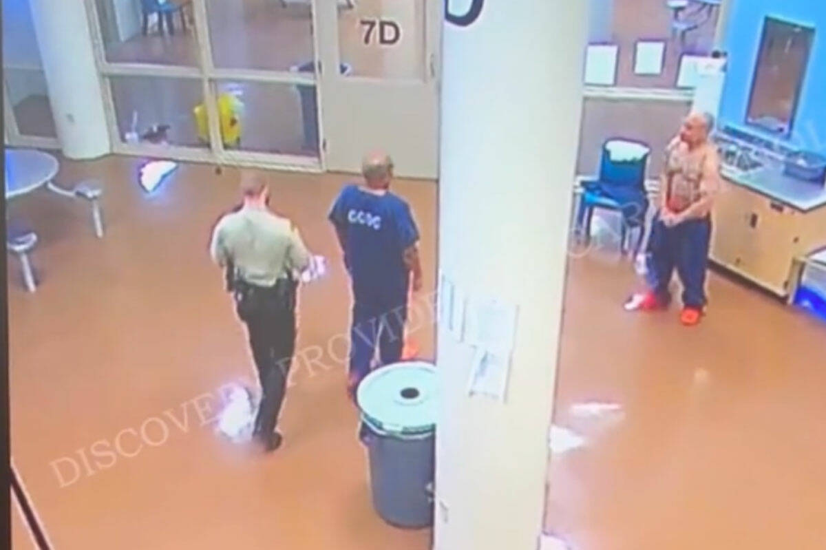 Surveillance footage from inside the Clark County Detention Center in 2024 showing a jail alter ...