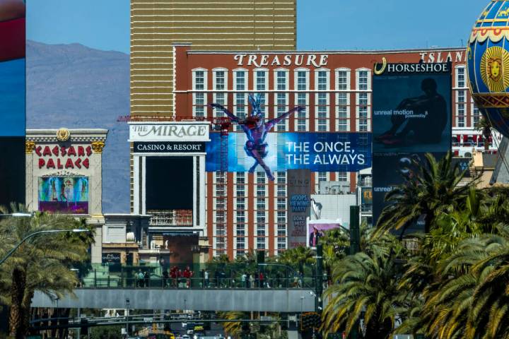 Casinos and businesses along the Strip north of Harmon Avenue on Wednesday, March 19, 2025, in ...