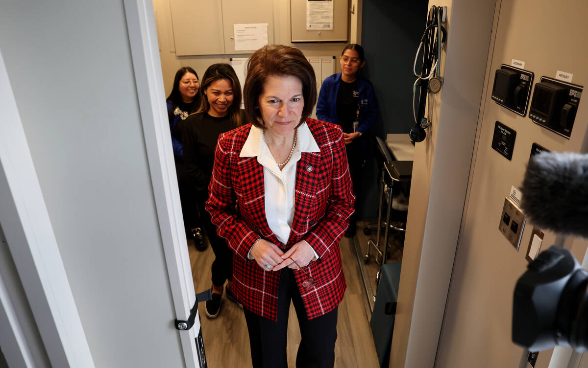 U.S. Sen. Catherine Cortez Masto, D-Nev., tours the mobile medical unit at Nevada Health Center ...