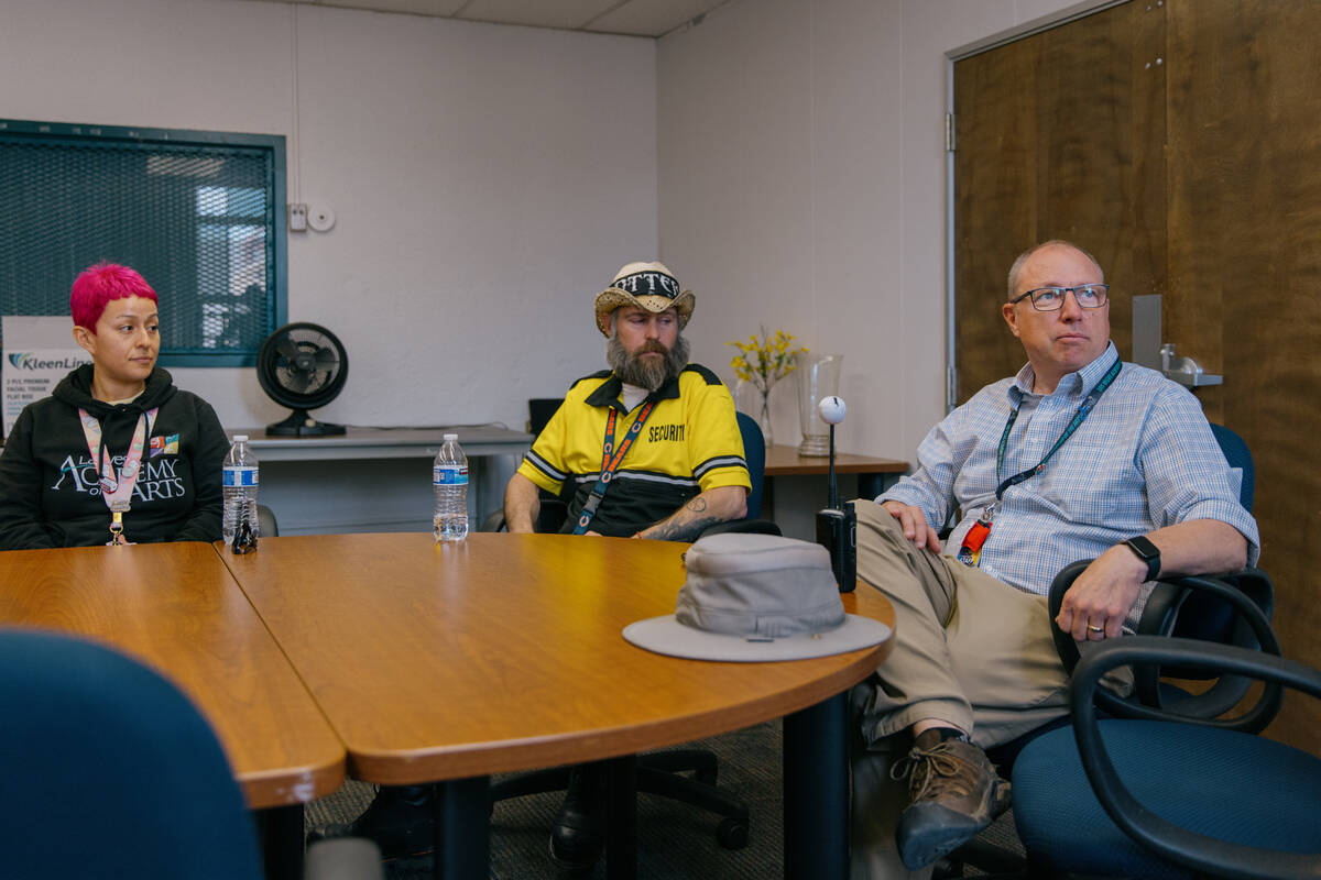 Rosemarie Rosales, Adam Moore and Josh Haeger, all staff members of Las Vegas Academy of the Ar ...