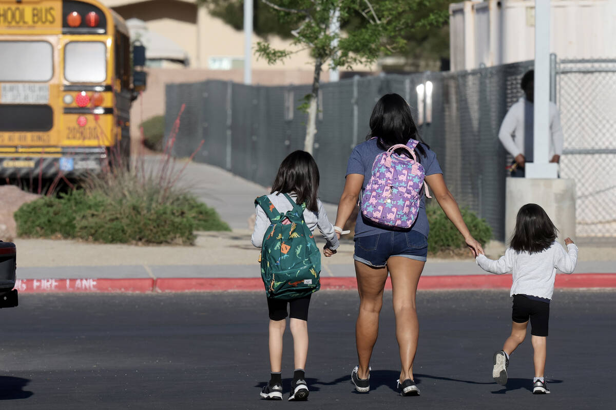 A person drops students off at school Thursday, April 10, 2025. (K.M. Cannon/Las Vegas Review-J ...