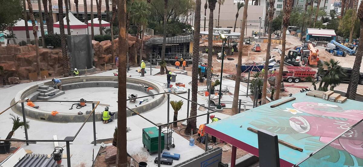 The GO Pool compex at Flamingo hotel-casino in Las Vegas, seen here on March 11, 2025, is under ...