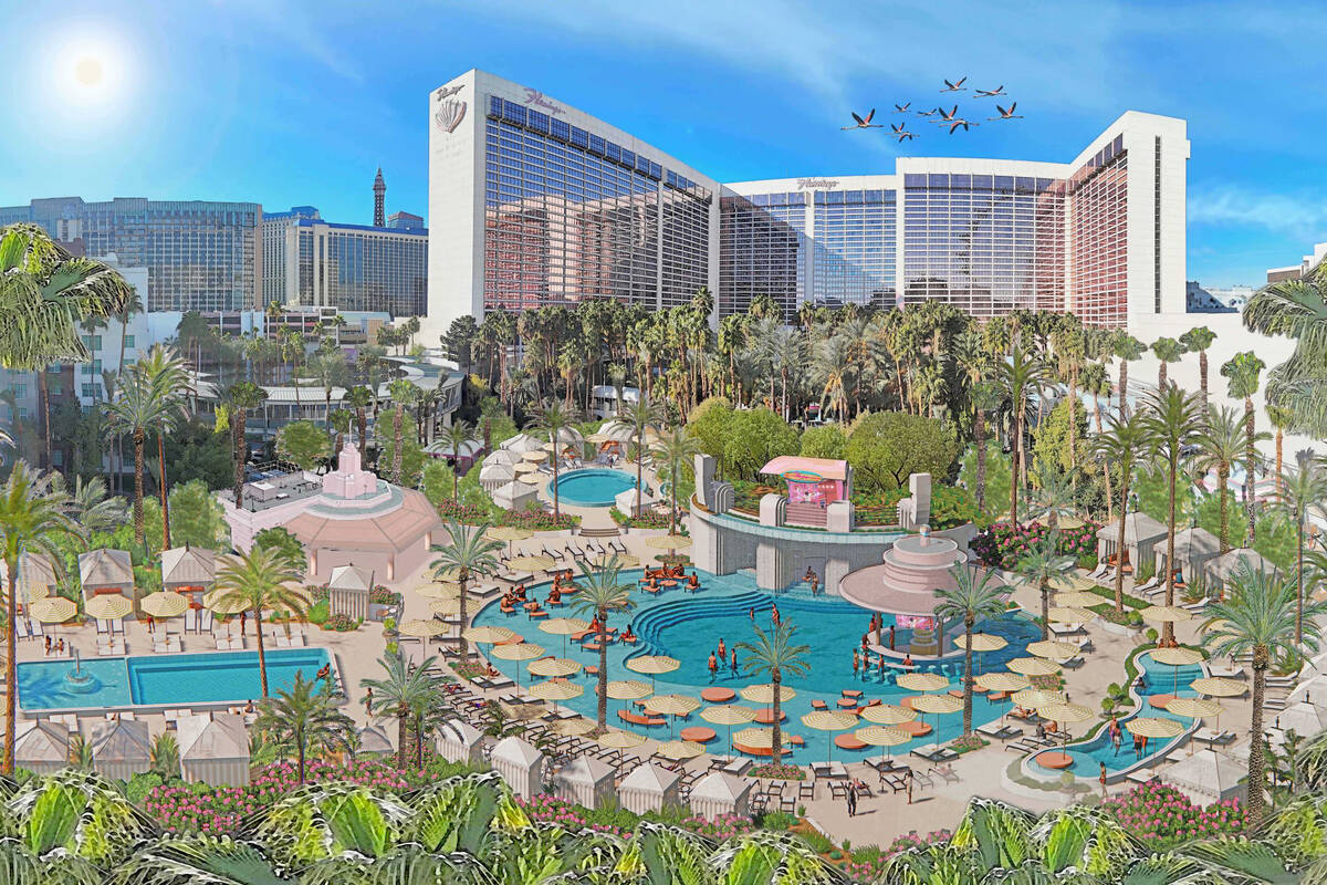 This rendering shows what the GO Pool complex at Flamingo Las Vegas will look like following a ...