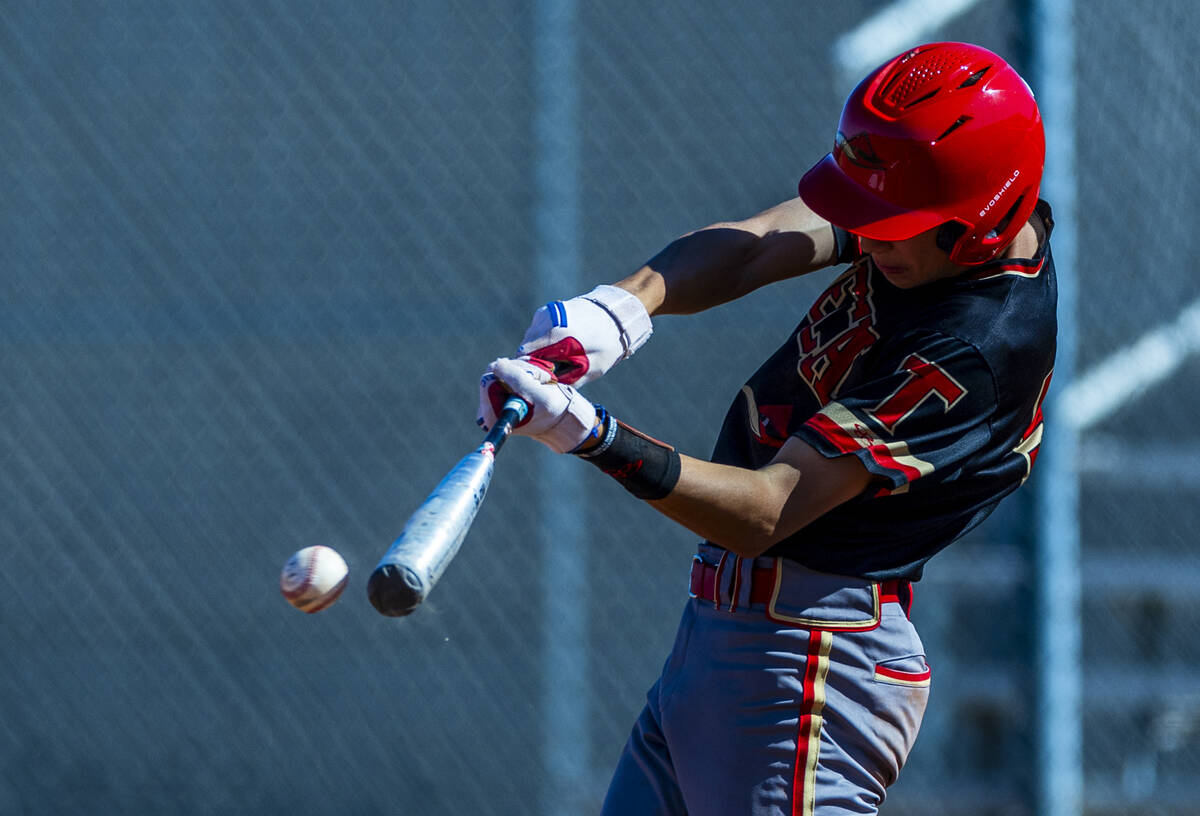 Tech batter Asa Briggs connects on a Cheyenne pitch during the second inning of their NIAA base ...