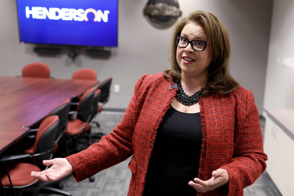 Henderson City Manager Stephanie Garcia-Vause talks to the Review-Journal at City Hall Wednesda ...