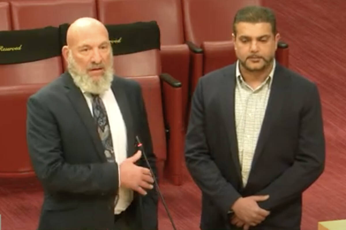In this screenshot from video, Steven Mack, left, and Bilal Razzaq appear at a Las Vegas Planni ...