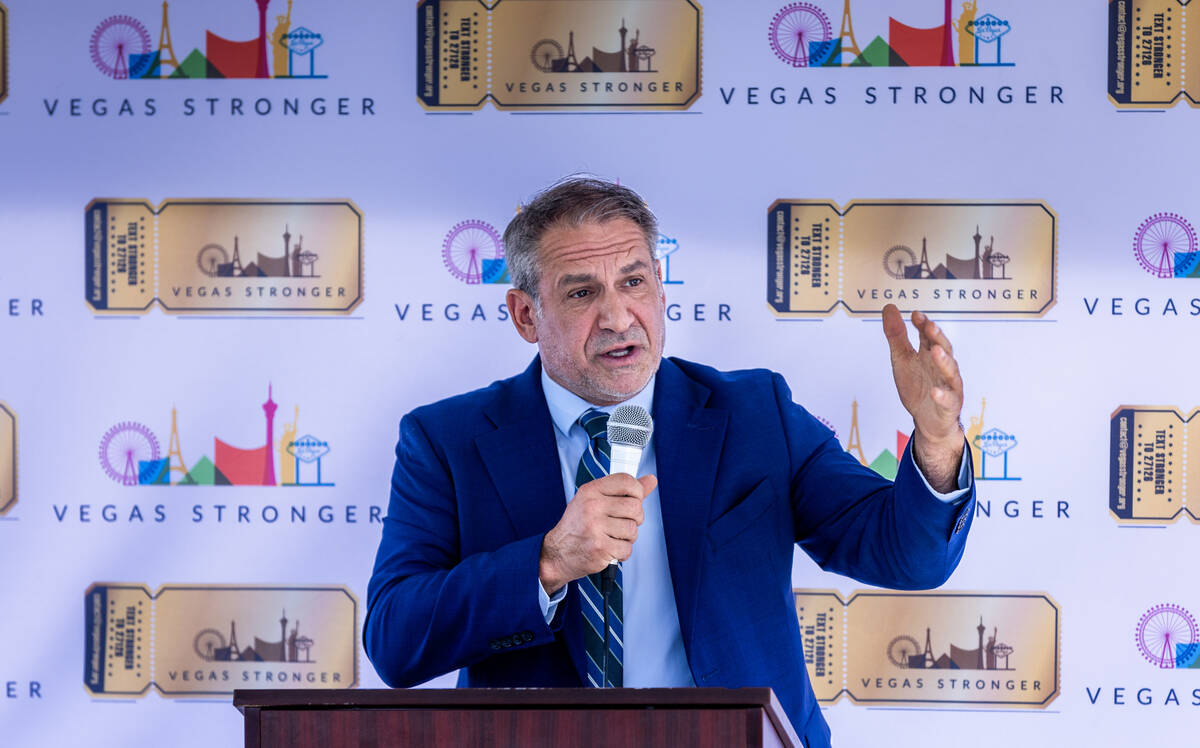 Vegas Stronger founder Dave Marlon speaks during a press conference about their mission and the ...