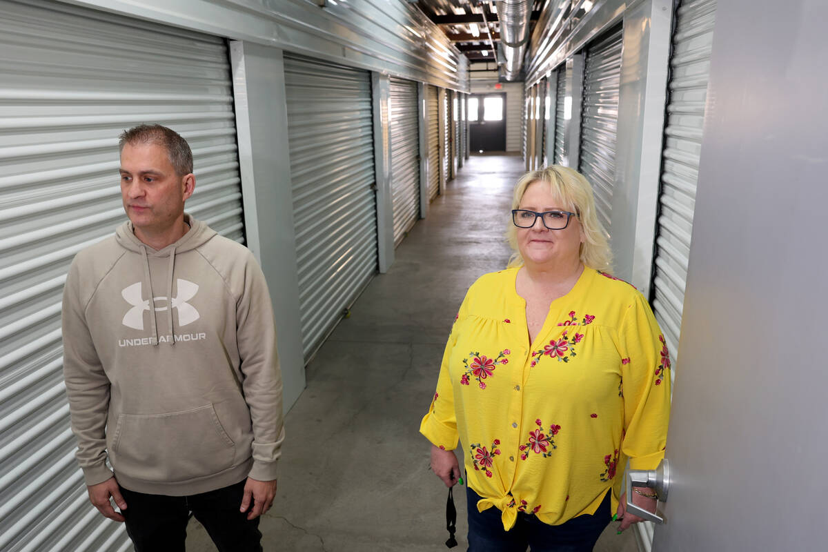 Rebecca Breckon, property manager at Nellis Self Storage in Las Vegas, talks to the Review-Jour ...