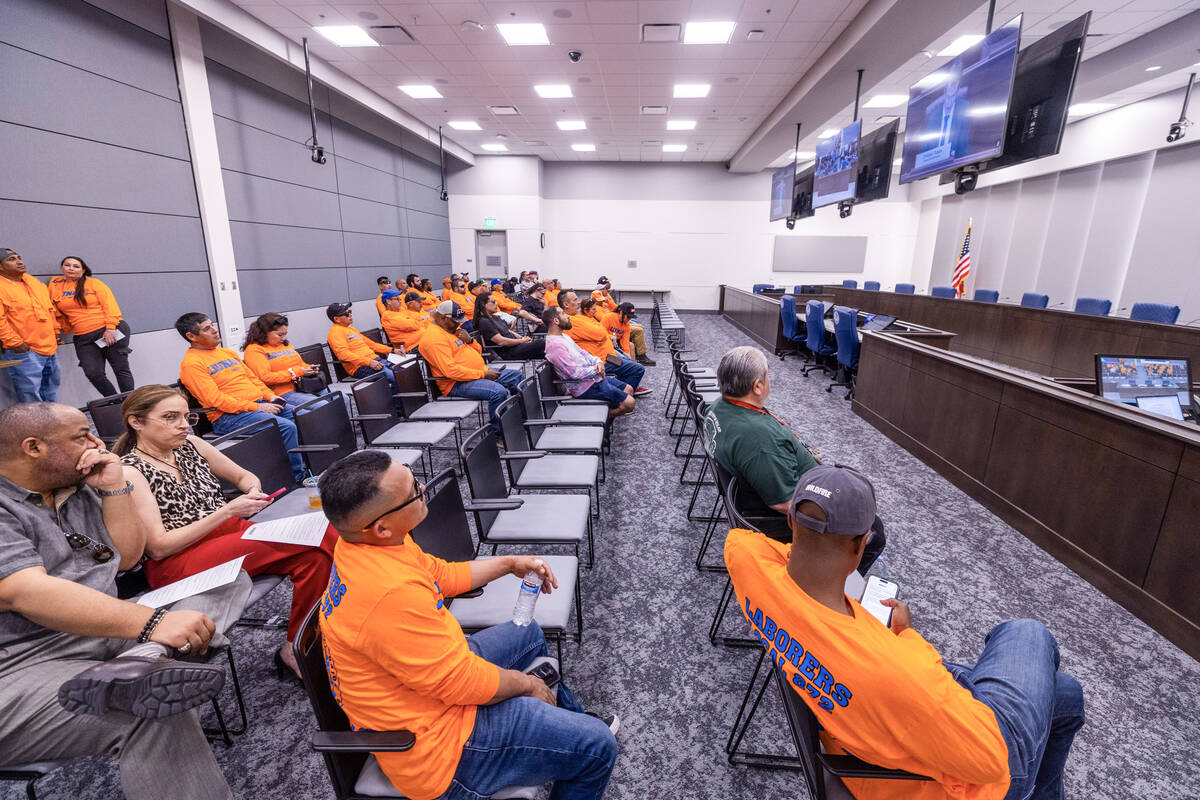 Laborers Local 872 members and others attend a hearing for the Senate version of the Film Tax C ...