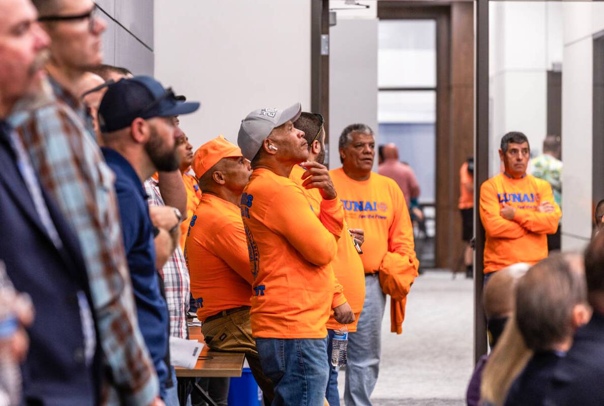 Laborers Local 872 members and others attend a hearing for the Senate version of the Film Tax C ...