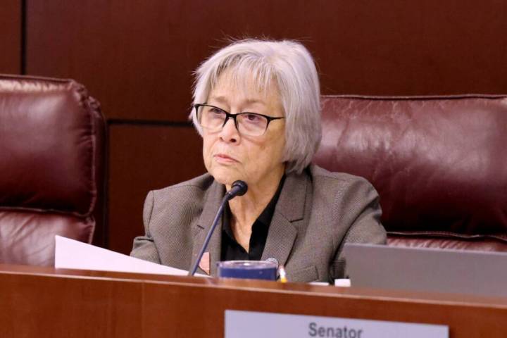 Sen. Roberta Lange, D-Las Vegas, listens to a speaker during a committee meeting in the Legisla ...