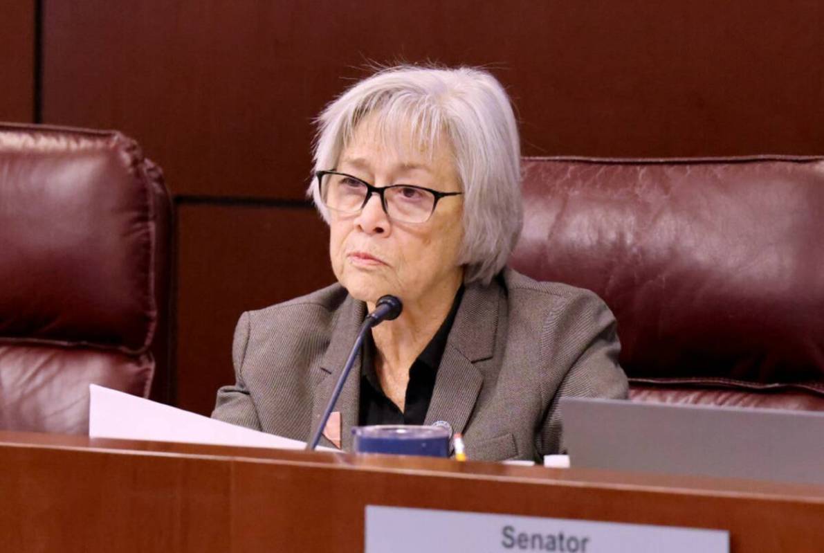 Sen. Roberta Lange, D-Las Vegas, listens to a speaker during a committee meeting in the Legisla ...