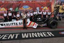 Shawn Langdon poses after winning the NHRA Arizona Nationals on March 23 in Chandler, Arizona. ...