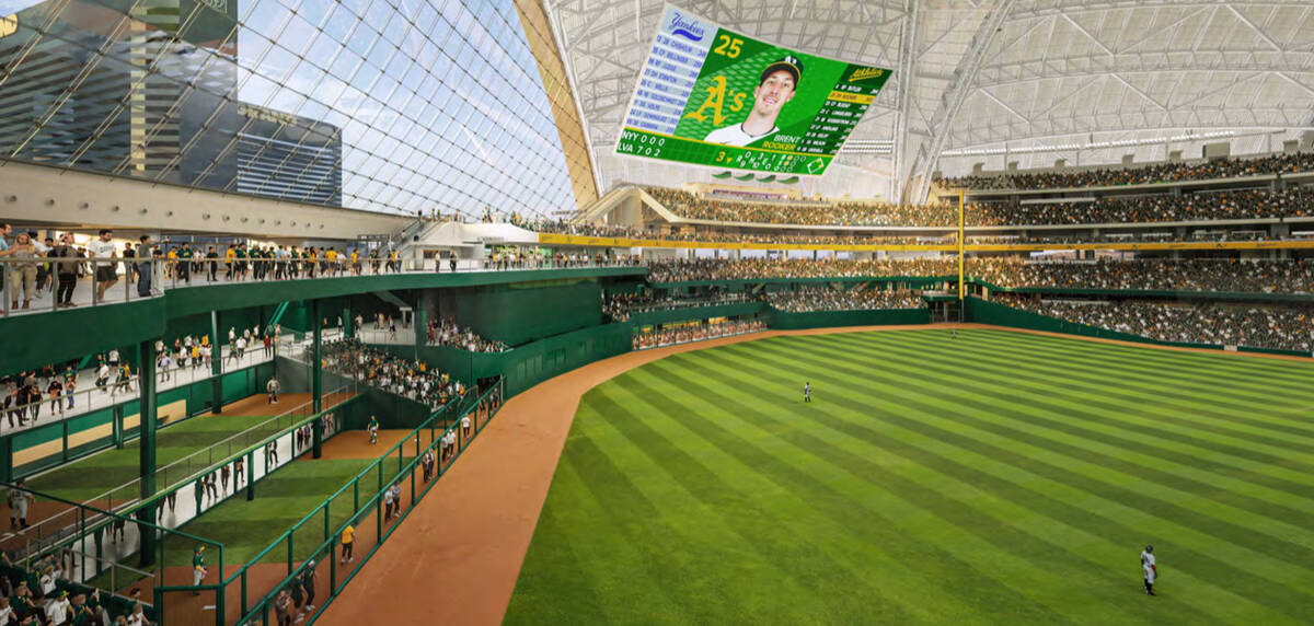 Rendering of a field view of the Athletics' Las Vegas ballpark. (Courtesy: Athletics)