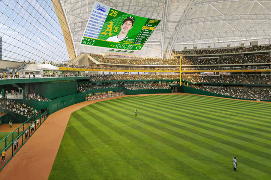 Rendering of a field view of the Athletics' Las Vegas ballpark. (Courtesy: Athletics)
