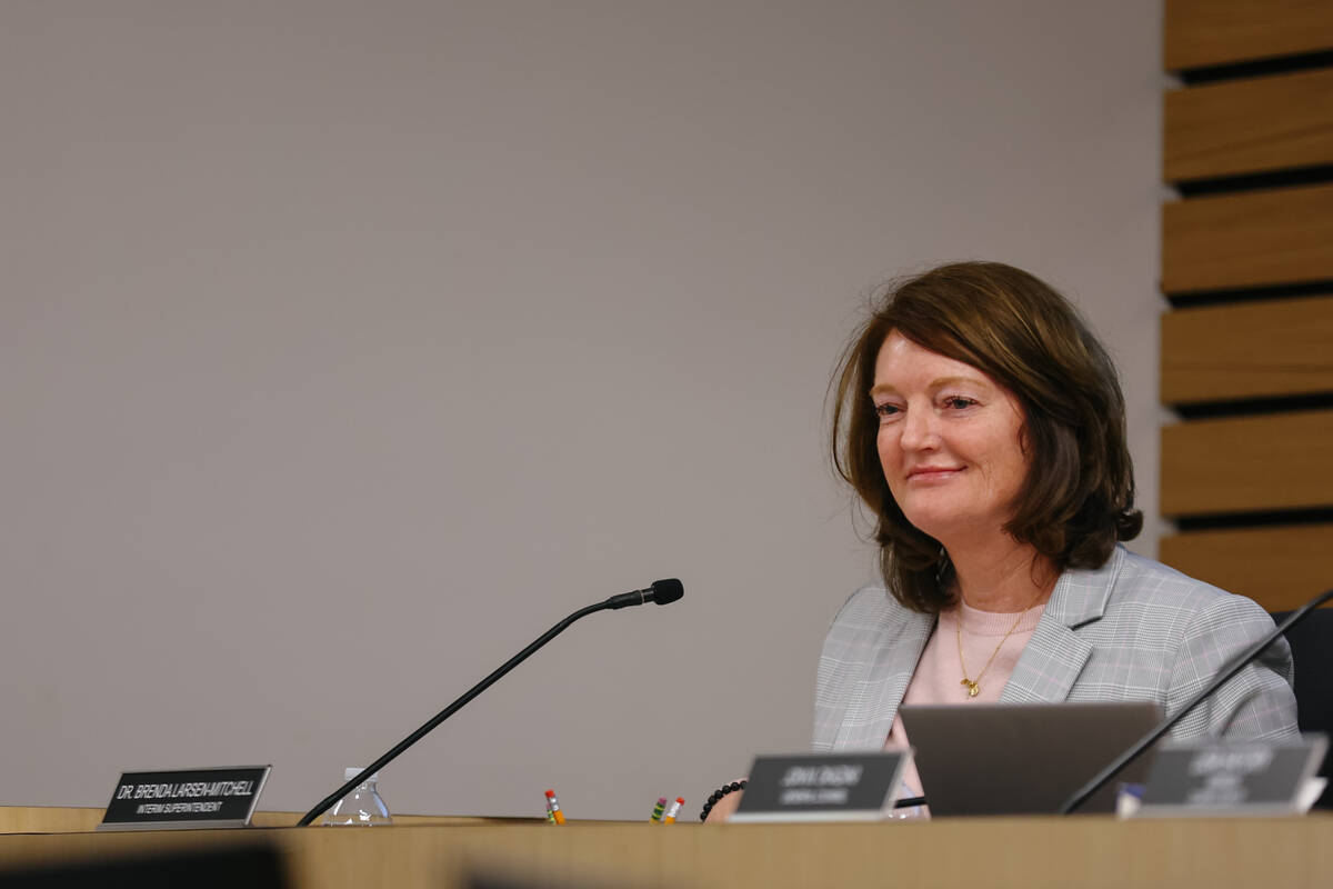 CCSD interim superintendent Dr. Brenda Larsen-Mitchell looks out into the audience during her l ...