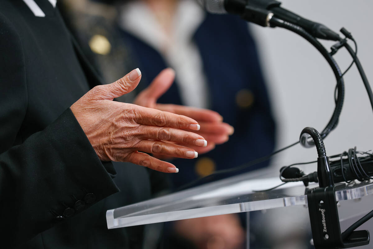 New CCSD Superintendent Jhone Ebert answers a question at her first press conference as the sup ...