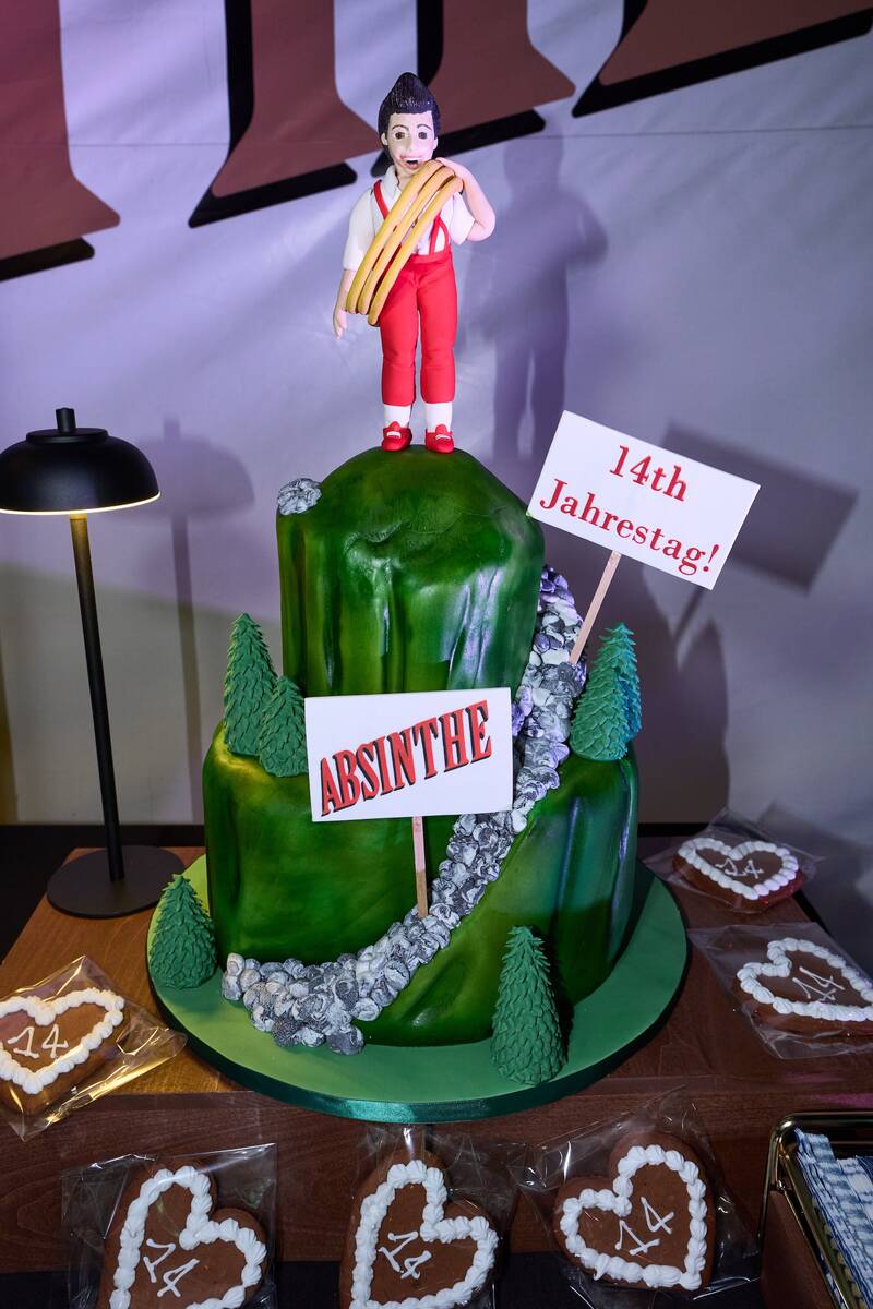 The "Absinthe" 14th-anniversary cake is shown on April 8, 2025. (Spiegelworld)