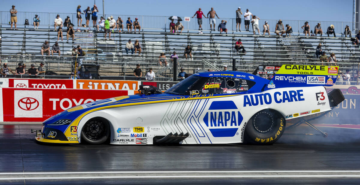 Funny Car driver Ron Capps leaving the starting line during qualifying for the NHRA 4-Wide Nati ...