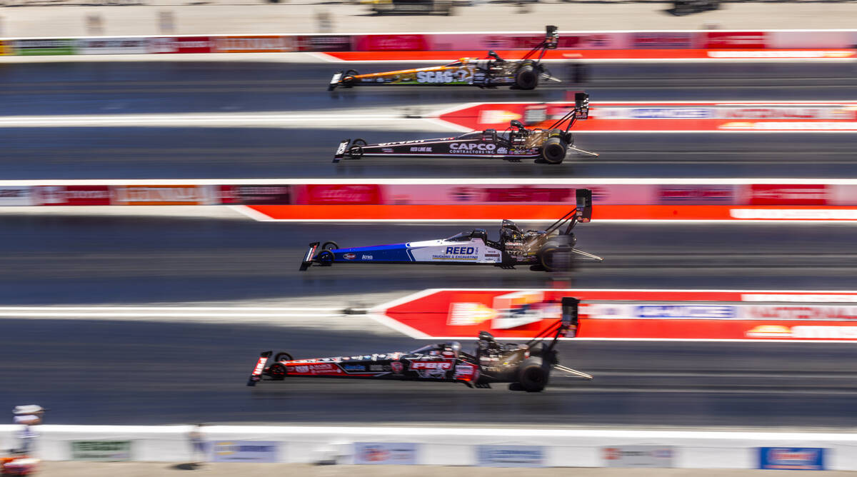 (Top to bottom) Top Fuel drivers Justin Ashley, Steve Torrence, Shawn Reed and Scott Palmer rac ...