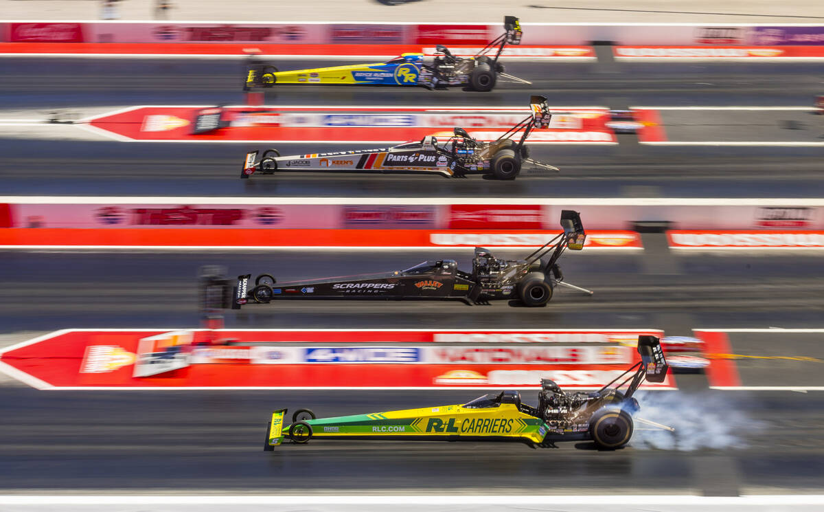(Top to bottom) Top Fuel drivers Tony Stewart, Clay Millican, Jasmine Salinas and Josh Hart rac ...