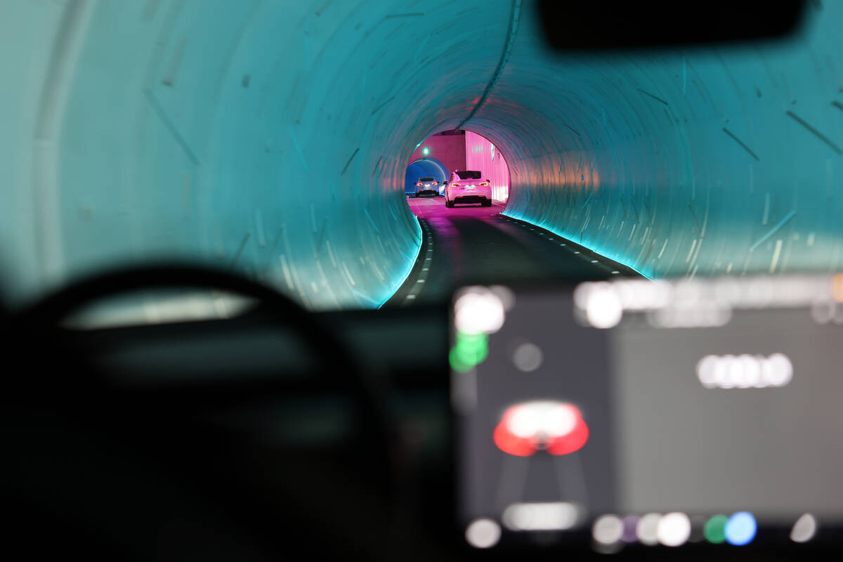 A Vegas Loop worker drives a passenger in Las Vegas Tuesday, Feb. 11, 2025. (K.M. Cannon/Las Ve ...